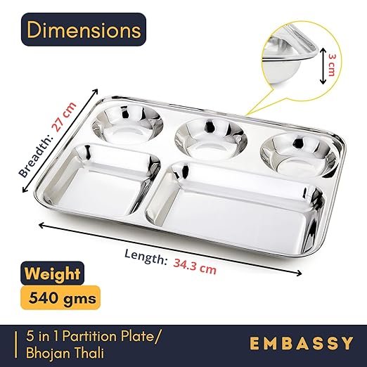 KESARIYA SS SQUARE BHOJAN PLATE ROUND CUP (5 IN 1) - Image 2
