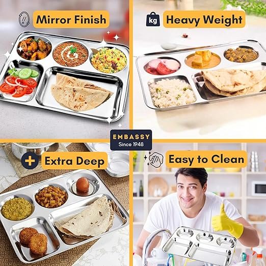 KESARIYA SS SQUARE BHOJAN PLATE ROUND CUP (5 IN 1) - Image 3