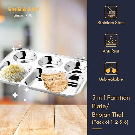 KESARIYA SS SQUARE BHOJAN PLATE ROUND CUP (5 IN 1) - Image 4