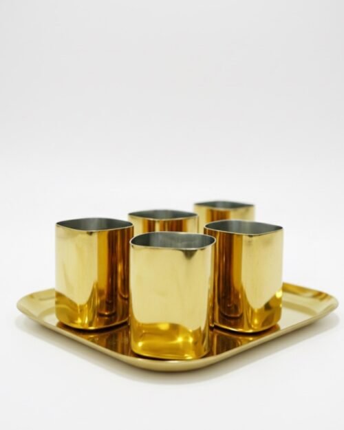 KESARIYA 005 SS GOLD PVD SQ GLASS WITH SERVICE TRAY