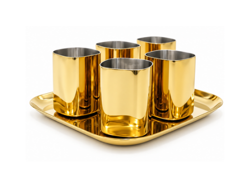 KESARIYA 005 SS GOLD PVD SQ GLASS WITH SERVICE TRAY