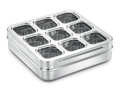 KESARIYA SS SQUARE SPICE BOX C THRU 9 CUP