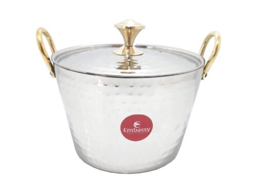 KESARIYA SS SERVING BOWL ROUND HAMMERED WITH LID