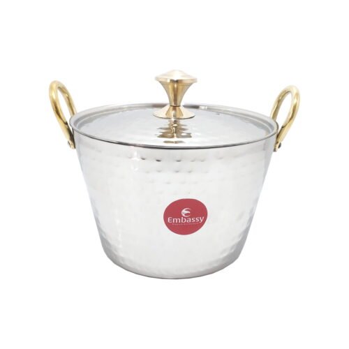 KESARIYA SS SERVING BOWL ROUND HAMMERED WITH LID