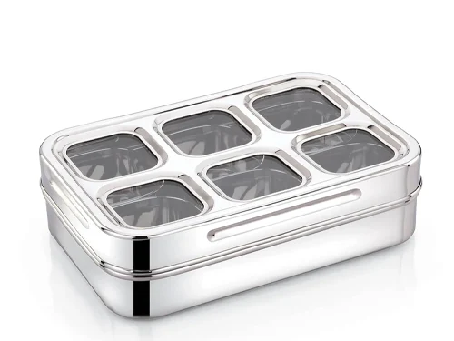 KESARIYA SS RECTANGLE SPICE BOX C THRU