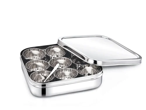 KESARIYA SS SQUARE SPICE BOX PLAIN 9CUP