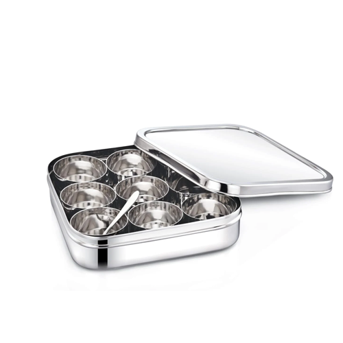 KESARIYA SS SQUARE SPICE BOX PLAIN 9CUP
