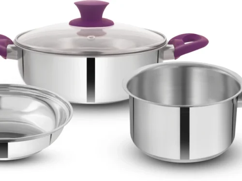 GREENCHEF STAINLESS STEEL FRY PAN 220CM +KADAI 220CM SAUCE PAN 160CM WITH GLASSLID
