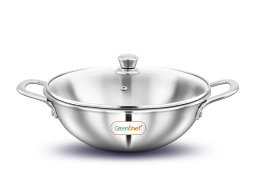 GREENCHEF TRIPLY COOKEARES FUSION KADAI 22CM WITH GLASS LID