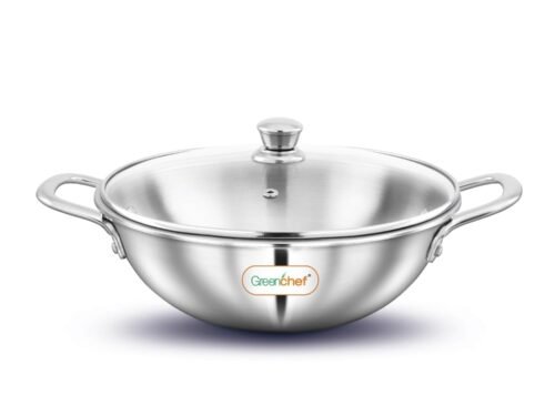 GREENCHEF TRIPLY COOKEARES FUSION KADAI 30CM WITH GLASS LID