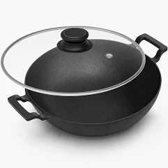 GREENCHEF CAST IRON COOKWARE CLAVIS LIGHTWEIGHT KADAI 240MM WITH GLASS LID