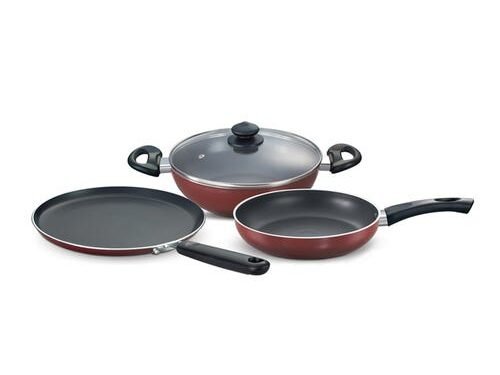 PRESTIGE COOKWARE SET OMEGA DELUXE 3PCS SET OMNI TAWA 25CM / FRY PAN 24CM / KADAI 24CM WITH GLASS LID