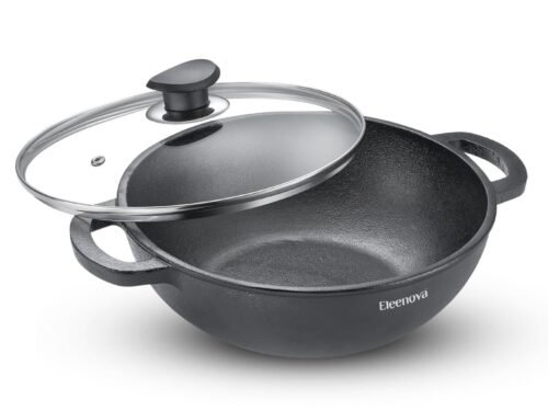 ELEENOVA CAST IRON KADAI 240MM WITH LID