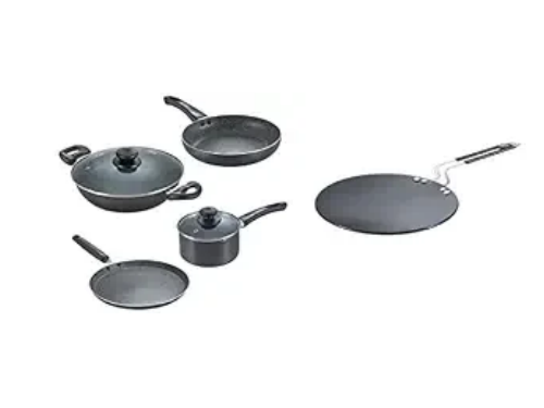 PRESTIGE COOKWARE SET HARD ANODISED PLUS 3PCS SET KADAI 24CM WITH LID / ROTI TAWA 22.5CM / FRY PAN 24CM
