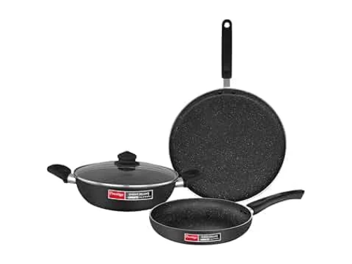 PRESTIGE ALPHA 3PCS SET KADAI 24CM WITH GLASS LID / FRY PAN 24CM / OMNI TAWA