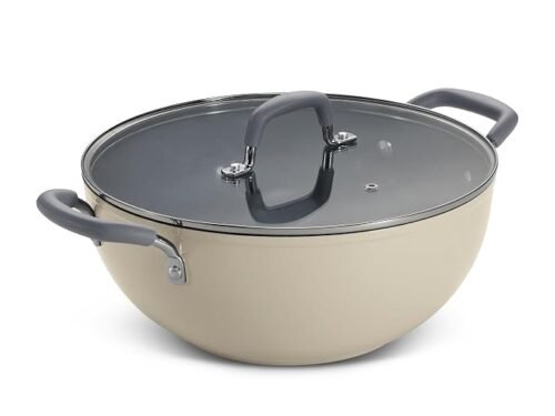 TRAMONTINA VELO DEEP KADAI WITH FLAT GLASS LID 28CM
