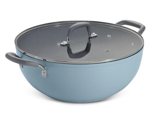 TRAMONTINA VELO KADAI WITH FLAT GLASS LID 24CM Blue