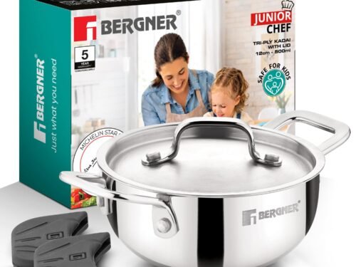 BERGNER JUNIOR CHEF TRIPLY KADAI WITH S/S LID 12CM