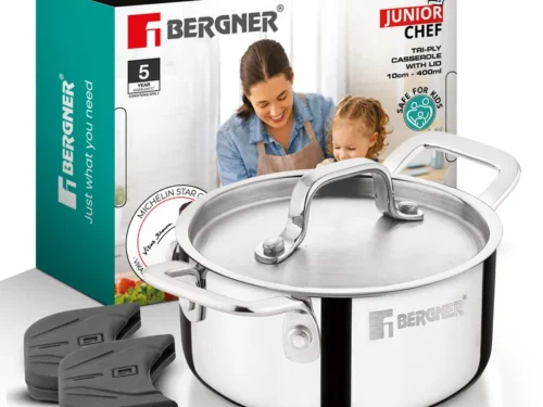 BERGNER JUNIOR CHEF TRIPLY CASSEROLE WITH S/S LID 10CM