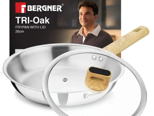 BERGNER TRI-OAK TRIPLY DEEP FRYPAN WITH GLASS LID 26CM