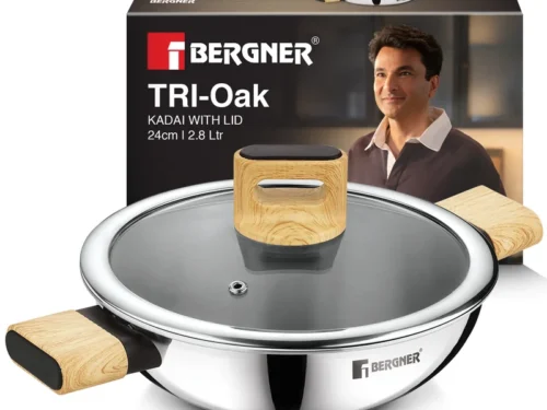 BERGNER TRI-OAK TRIPLY KADAI WITH GLASS LID 24CM