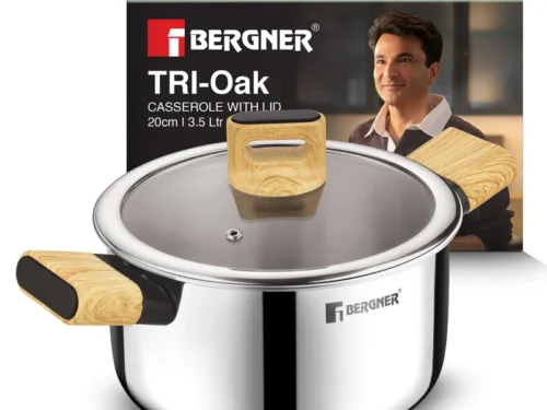 BERGNER TRI-OAK TRIPLY CASSEROLE WITH GLASS LID 20CM