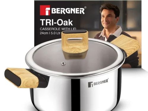BERGNER TRI-OAK TRIPLY CASSEROLE WITH GLASS LID 24CM
